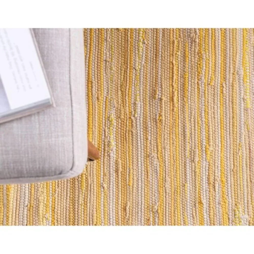 New Chindi Cotton Hand-Woven Rug, 2.7 x 9.10 ft Striped Natural Fiber, Yellow